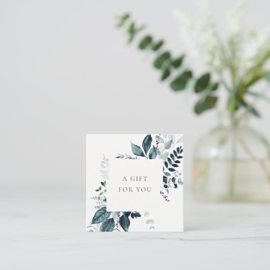 Blue Leafy Tropical Foliage Fern Gift Certificate Vierkante Visitekaartje (Staand voorkant)