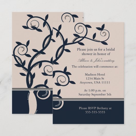 Blue Leafy Vine Bridal Shower Invitation Kaart (Voorkant / Achterkant)