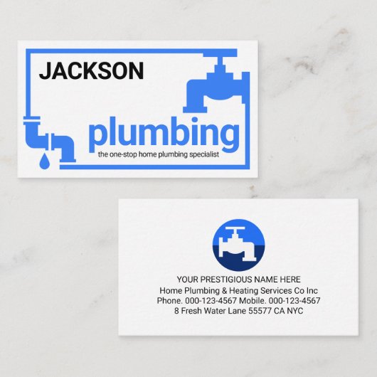 Blue Leaking Pipe Faucet Frame Visitekaartje (Voorkant / Achterkant)