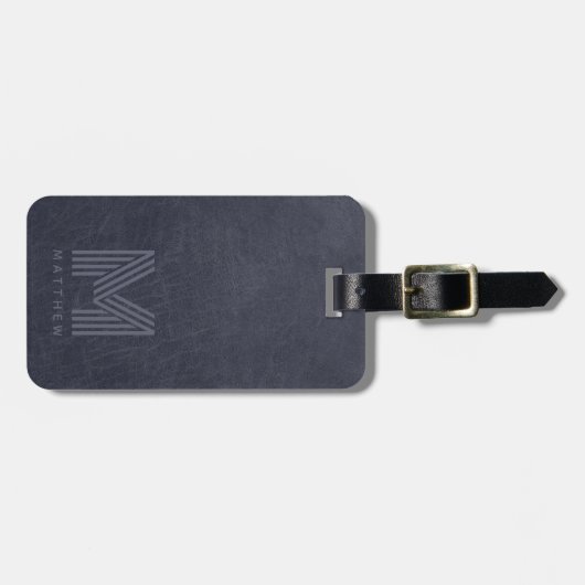 Blue Leather Bold Monogram Masculine Bagagelabel (Voorkant horizontaal)