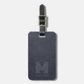 Blue Leather Bold Monogram Masculine Bagagelabel (Voorkant verticaal)