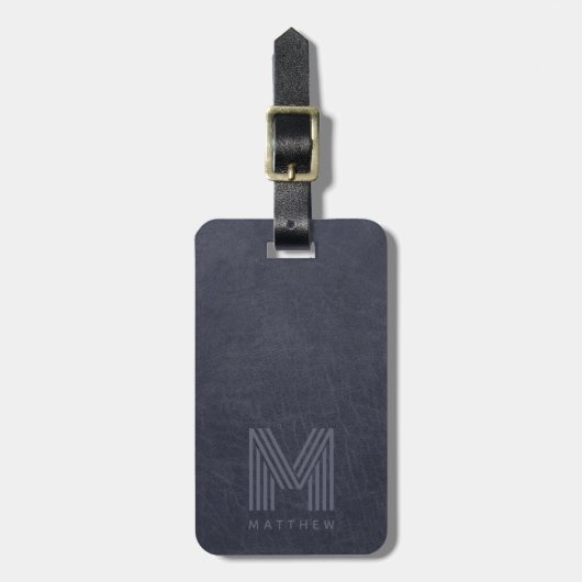 Blue Leather Bold Monogram Masculine Bagagelabel (Voorkant verticaal)