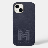 Blue Leather Bold Monogram Masculine Case-Mate iPhone Case (Achterkant)