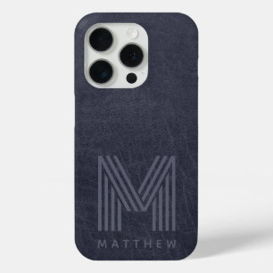 Blue Leather Bold Monogram Masculine iPhone 15 Pro Case