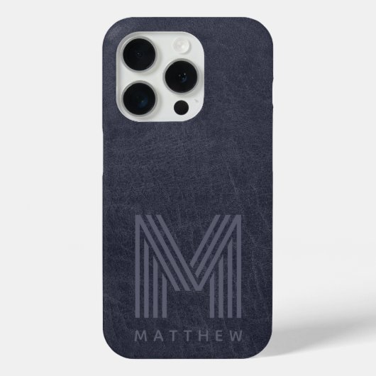 Blue Leather Bold Monogram Masculine Case-Mate iPhone Case (Achterkant)
