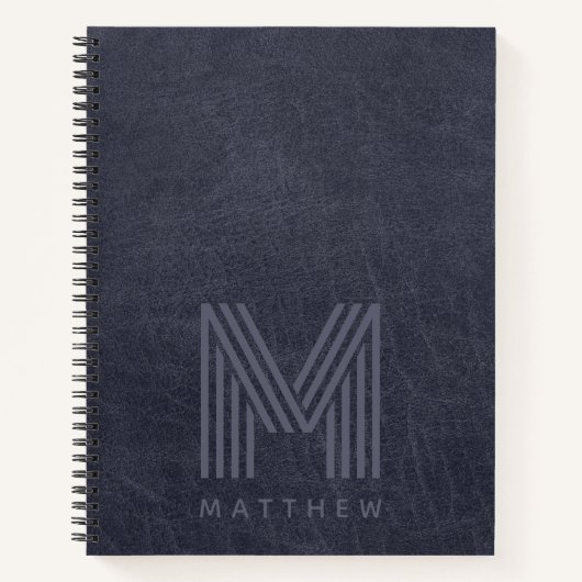 Blue Leather Bold Monogram Masculine Notitieboek (Voorkant)