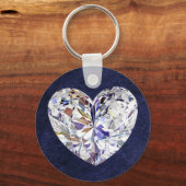 Blue Leather Diamond Heart Keychain (Voorkant)