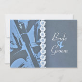 Blue Leather en Daisies Biker Wedding Invitation Kaart (Voorkant)
