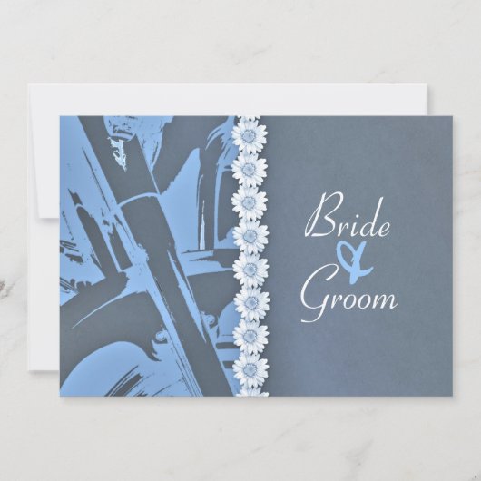 Blue Leather en Daisies Biker Wedding Invitation Kaart (Voorkant)