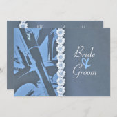 Blue Leather en Daisies Biker Wedding Invitation Kaart (Voorkant / Achterkant)