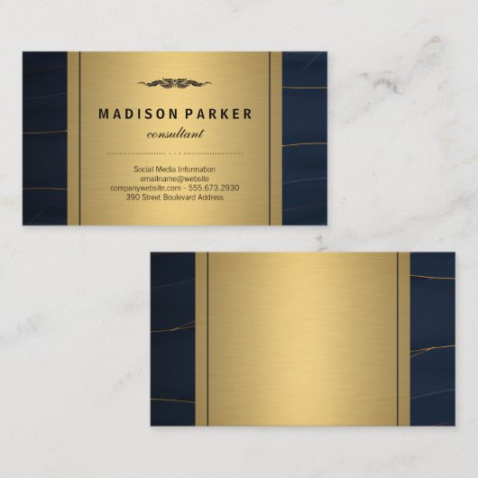 Blue Leather Gold Metallic Visitekaartje (Voorkant / Achterkant)