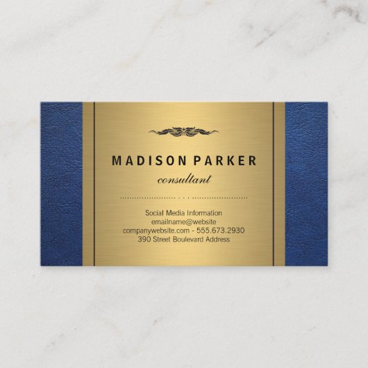 Blue Leather Gold Metallic Visitekaartje (Voorkant)