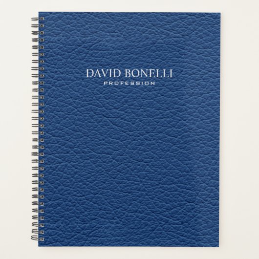 Blue Leather Masculine Personalized Elegant Planner (Voorkant)