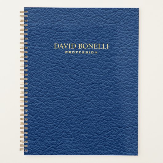 Blue Leather Masculine Personalized Elegant Planner (Voorkant)