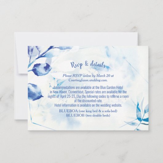 Blue Leaves Botanische bruiloft RSVP Online Kaart (Voorkant)
