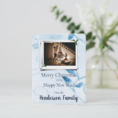 Blue Leaves Flat Holiday-fotokaart Feestdagenkaart (Staand voorkant)