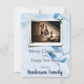 Blue Leaves Flat Holiday-fotokaart Feestdagenkaart (Voorkant)