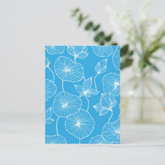 Blue Leaves Lotus Flowers Blossom Briefkaart (Staand voorkant)