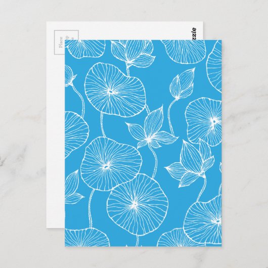 Blue Leaves Lotus Flowers Blossom Briefkaart (Voorkant / Achterkant)