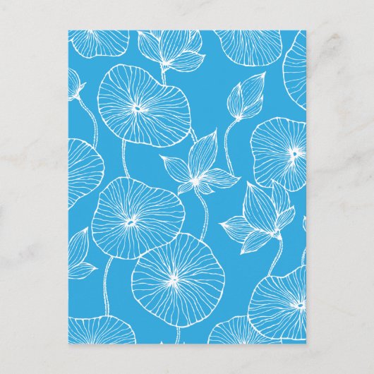 Blue Leaves Lotus Flowers Blossom Briefkaart (Voorkant)