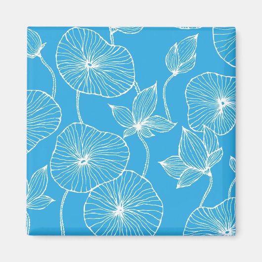 Blue Leaves Lotus Flowers Blossom Magneet (Voorkant)