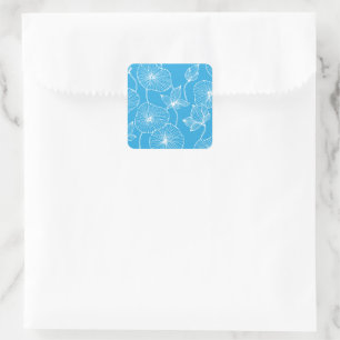 Blue Leaves Lotus Flowers Blossom Vierkante Sticker
