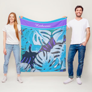 Blue Leaves Natuur Tropical Patten Personaliseren Fleece Deken