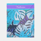 Blue Leaves Natuur Tropical Patten Personaliseren Fleece Deken (Voorkant)