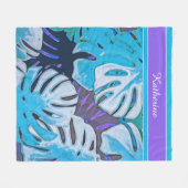Blue Leaves Natuur Tropical Patten Personaliseren Fleece Deken (Voorkant (Horizontaal))
