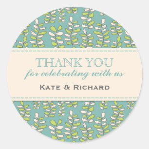 Blue Leaves Pattern Wedding Hartelijk dank, Sticke Ronde Sticker
