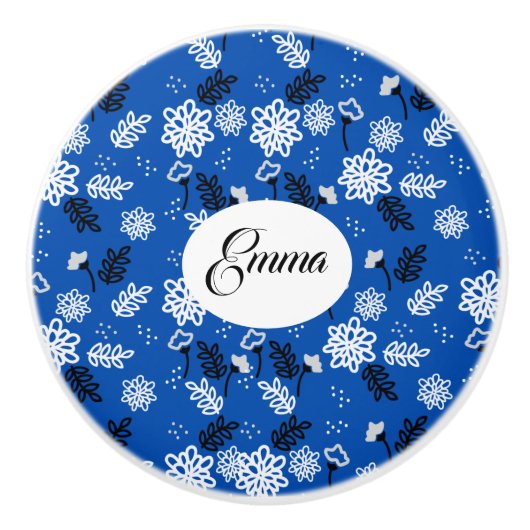 Blue leaves romantic garden keramische knop (Voorkant)
