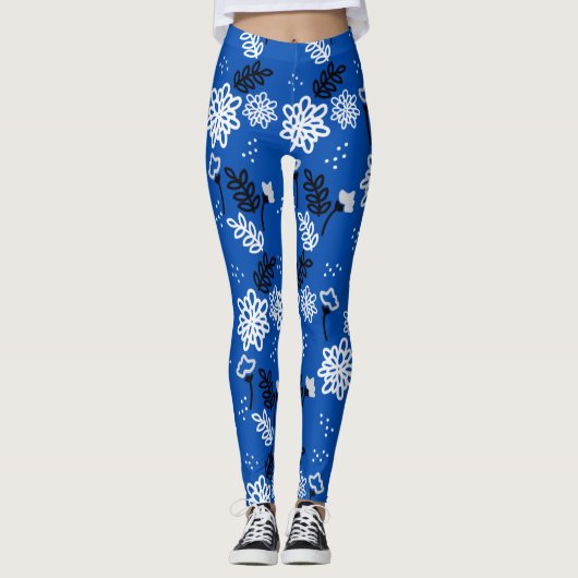 Blue leaves romantic garden leggings (Voorkant)