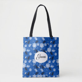 Blue leaves romantic garden tote bag
