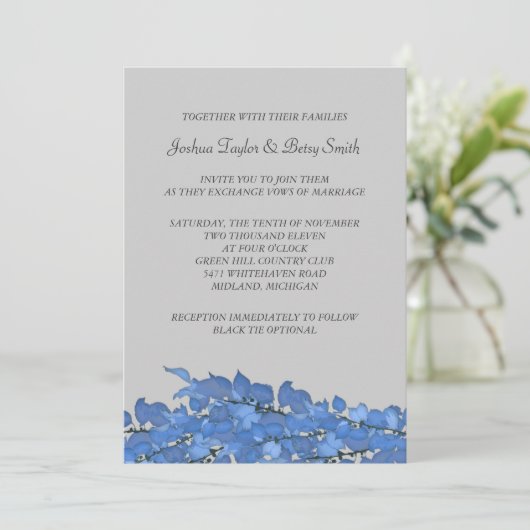 Blue Leaves Wedding Invitations Kaart (Staand voorkant)