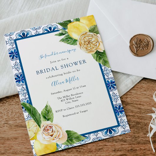  Blue Lemon Bridal Shower Invitation Kaart