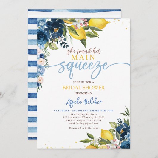 Blue Lemon Bruids Douche Uitnodiging (Voorkant / Achterkant)