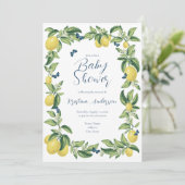 Blue & Lemon Citrus Butterfly Baby shower Kaart (Staand voorkant)