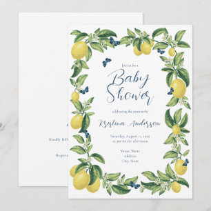 Blue & Lemon Citrus Butterfly Baby shower Kaart