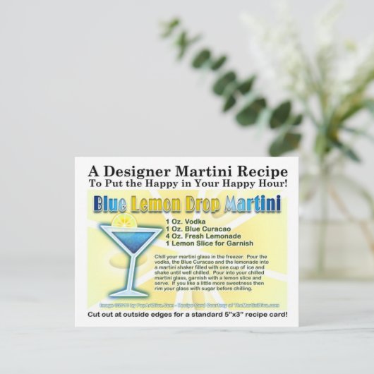 Blue Lemon Drop Martini Recept Briefkaart (Staand voorkant)