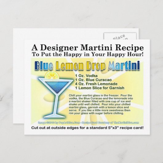 Blue Lemon Drop Martini Recept Briefkaart (Voorkant / Achterkant)