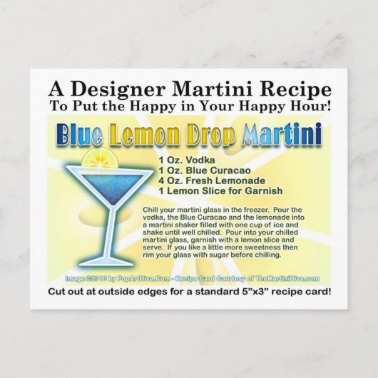 Blue Lemon Drop Martini Recept Briefkaart (Voorkant)