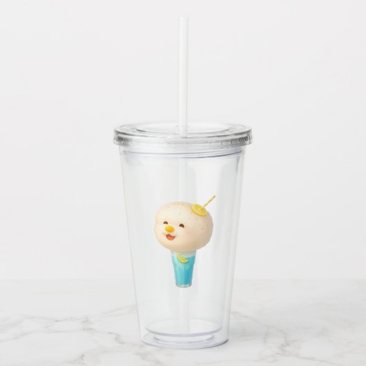 Blue Lemon Float: Smiling Bichon Cotton Candy Acryl Drinkbeker (Voorkant)