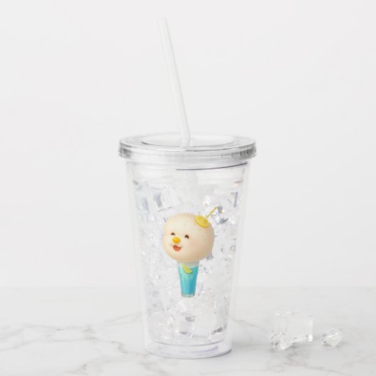 Blue Lemon Float: Smiling Bichon Cotton Candy Acryl Drinkbeker (Voorkant ijs)
