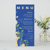 Blue Lemon Floral Mediterraan Huwelijksfeest Menu (Staand voorkant)