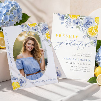 Blue Lemon Freshly Graduated Invitation Kaart