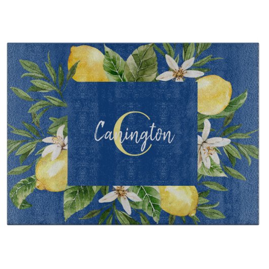 Blue Lemon Mediterraan Monogram Snijplank (Voorkant)