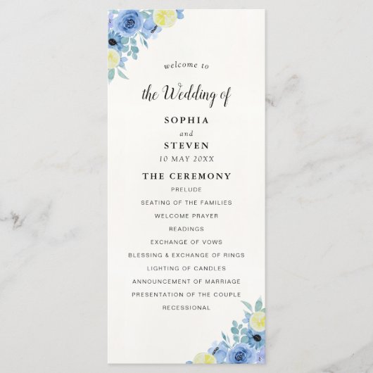 Blue Lemon Mediterranean Ceremony Programmakaart (Voorkant)
