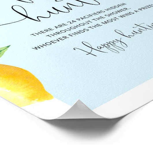 Blue lemon Pacifier jachtwedstrijd baby shower Pos Poster (Hoek)