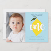 Blue Lemon Photo First Birthday Invitation Kaart (Voorkant)