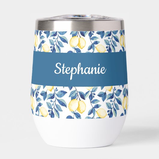 Blue Lemon Watercolor Monogram Name (Voorkant)